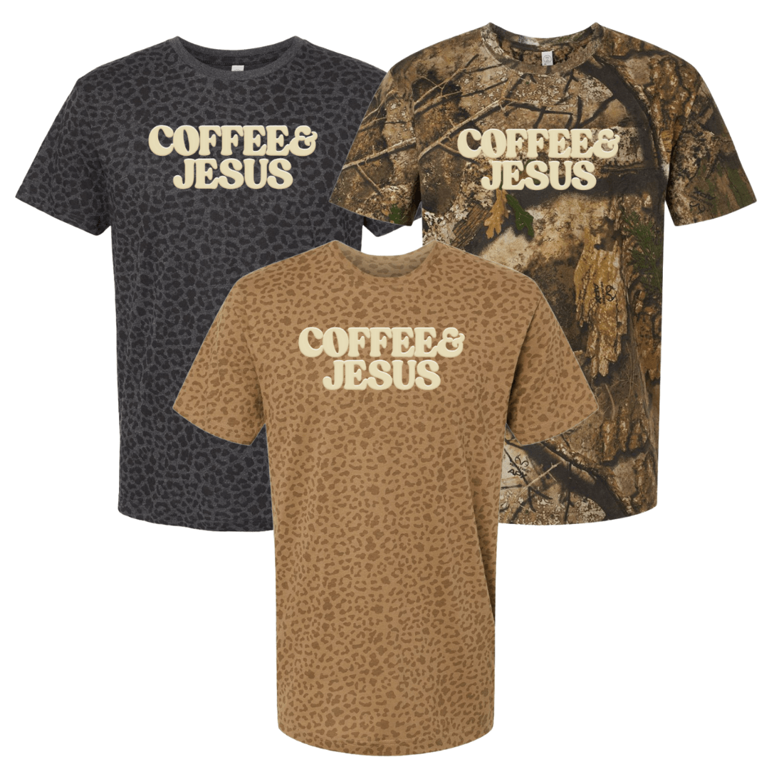 PUFF 'Coffee & Jesus' Realtree Camo/Leopard T-Shirt